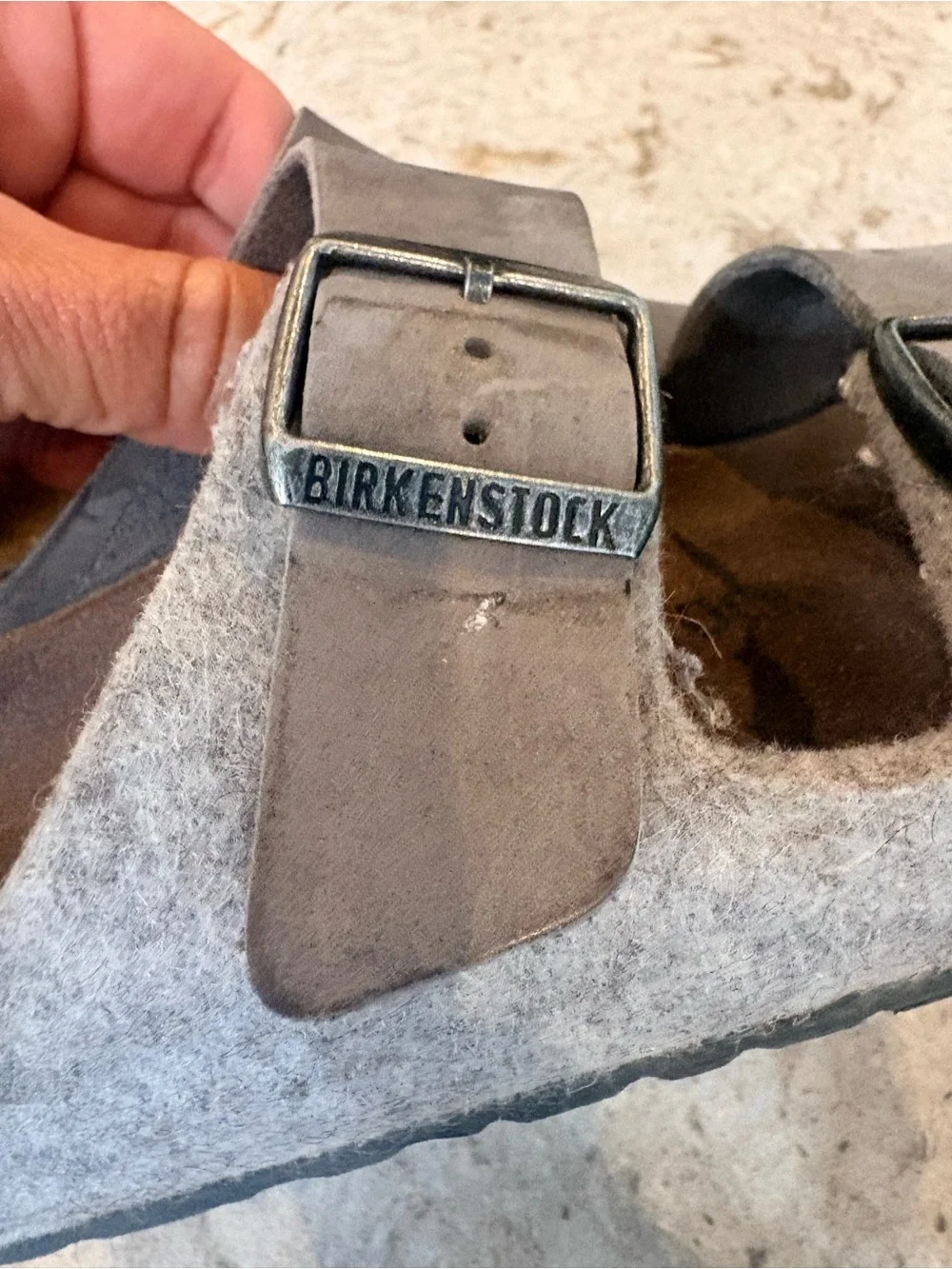 Birkenstock Men's Taupe Suede Two-Strap Sandal felt and suadr gray 37